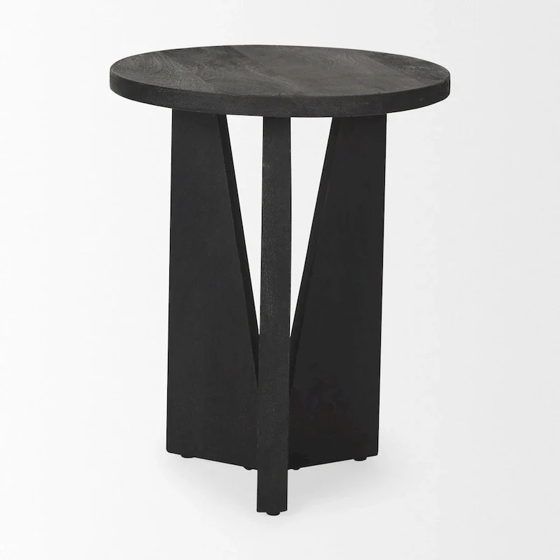 Mattius Black Solid Wood Round Accent Table - 18L x 18W x 22H
