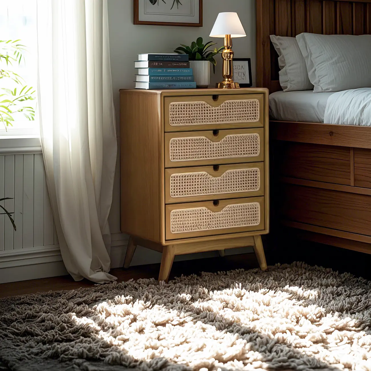 Tropical Natural Woven Double Layer Chest with 6-Drawers