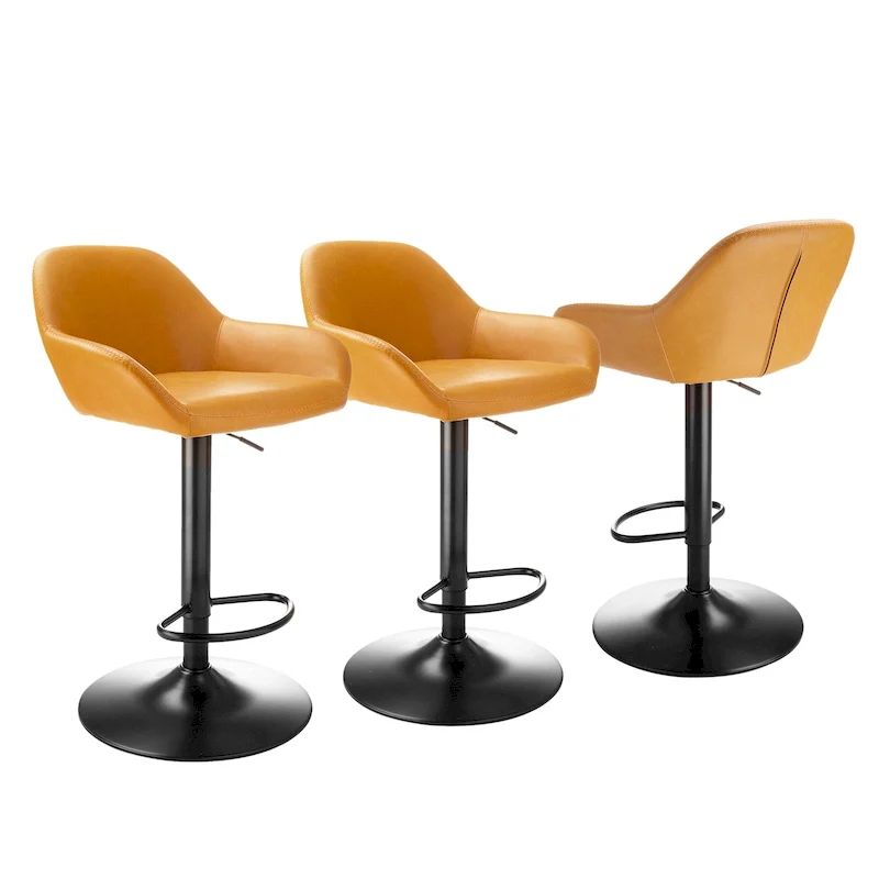 Glitzhome Set of 3 Mid-Century Modern Adjustable Swivel Bar Stools - Set of 3