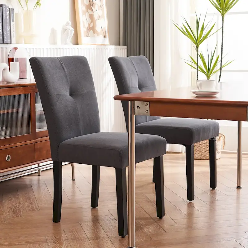 Set of 2 Fabric Upholstered Simple and Modern Design Tufted Back Dining Side Chair