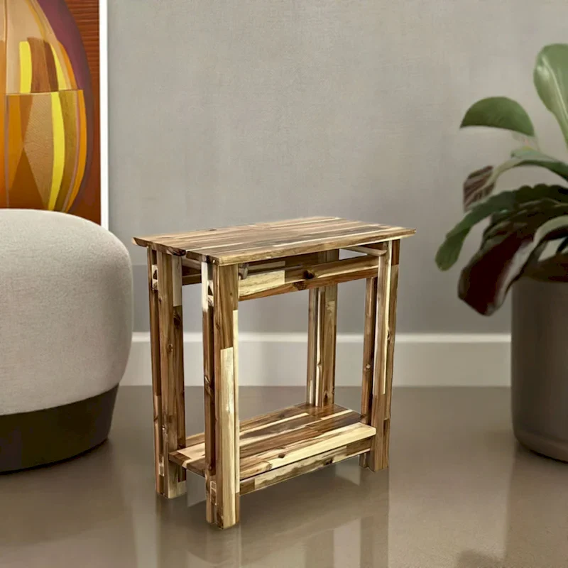 Acacia Wood Architectural Recliner Table with Shelf