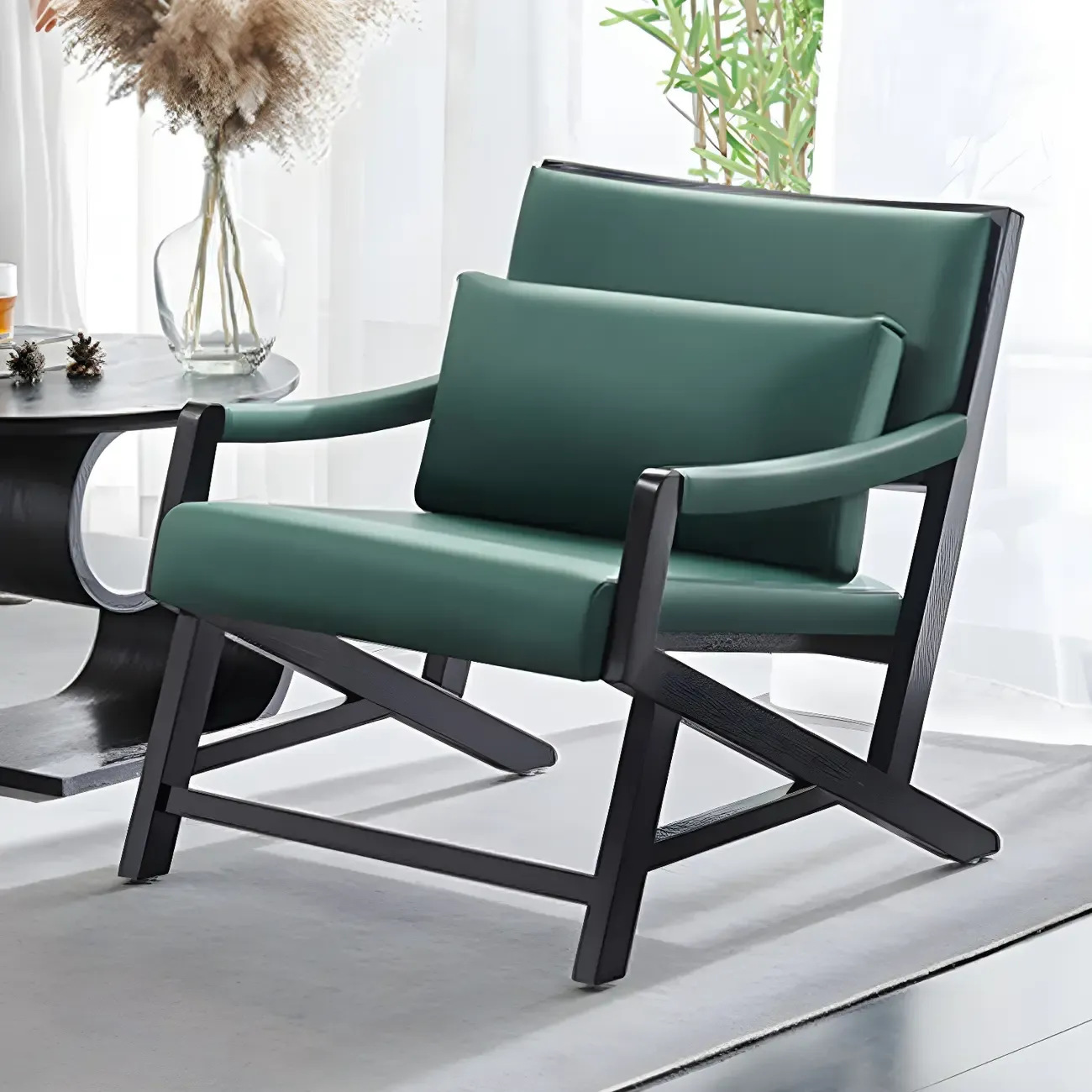 Modern Faux Leather Lounge Chair with Pillow Back