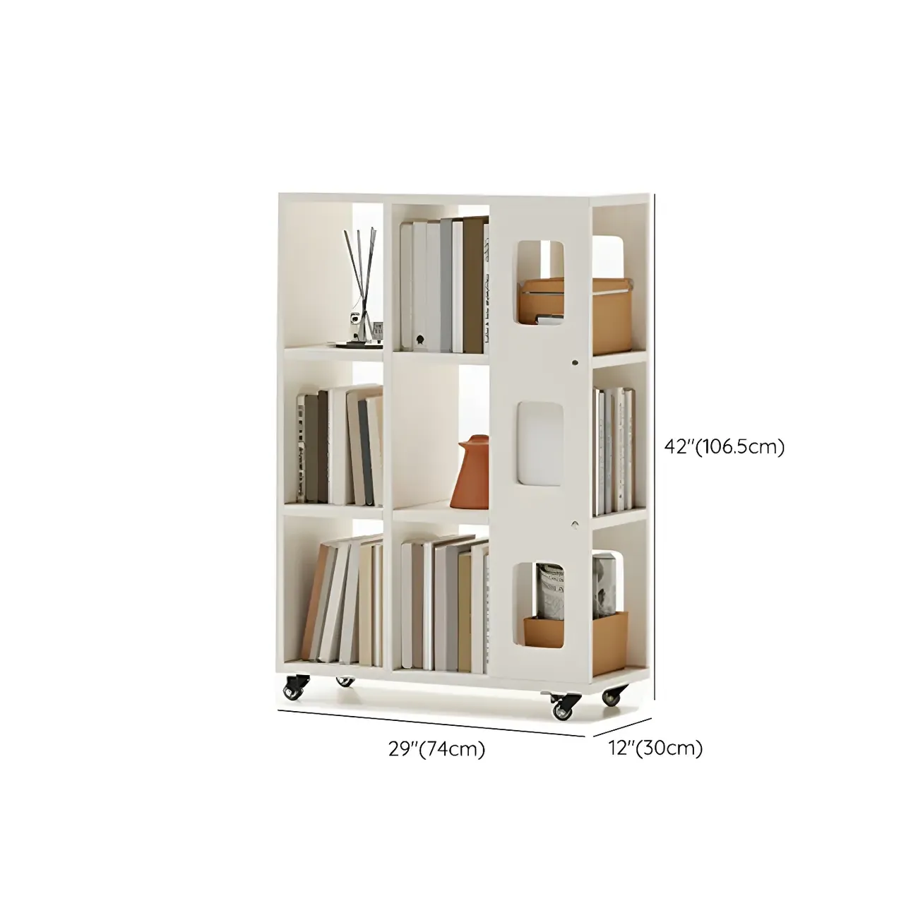 Mid-Century Nut-Brown Wood 5-Tier Bookcase on Wheels