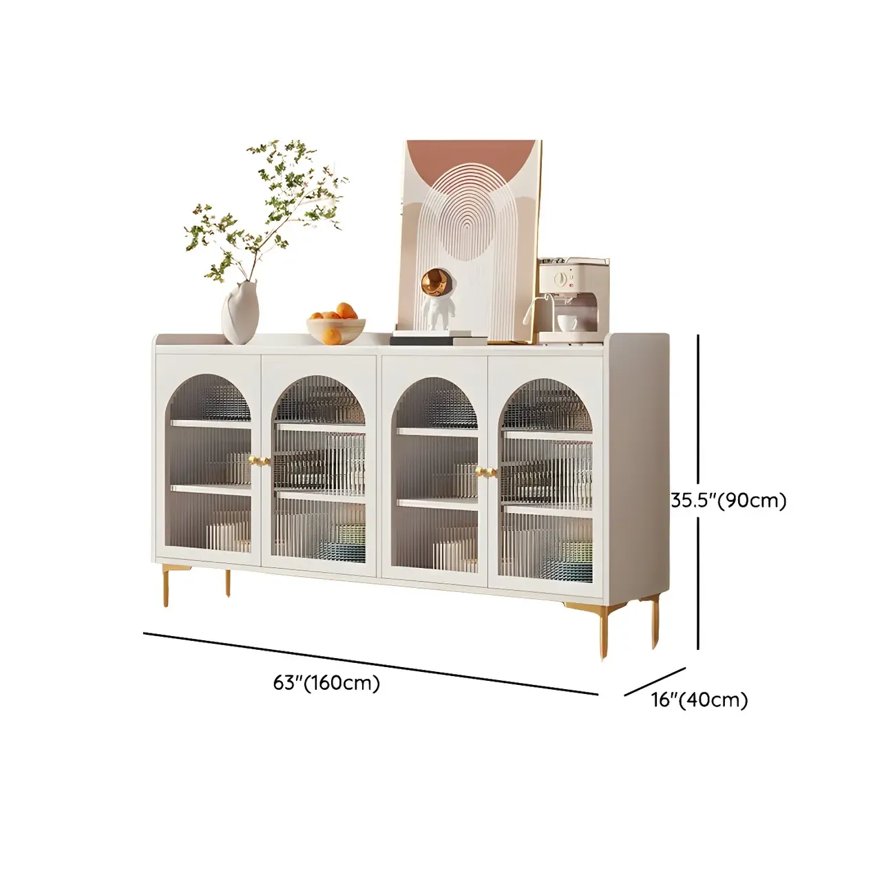 Glam White Wooden Buffet Table with Drawers & Shelves