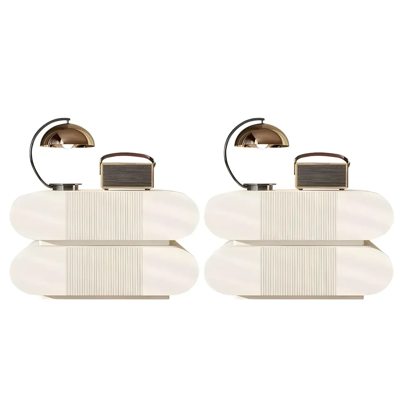 Modern Wood Striped White 2-Drawer Nightstand