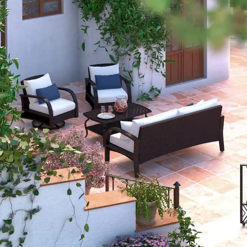 Barcelo 4 Piece Sunbrella Outdoor Patio Motion Seating Set with Table