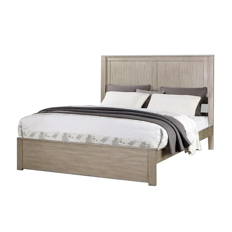 Wooden Queen Bed with 2 Panels Headboard Design
