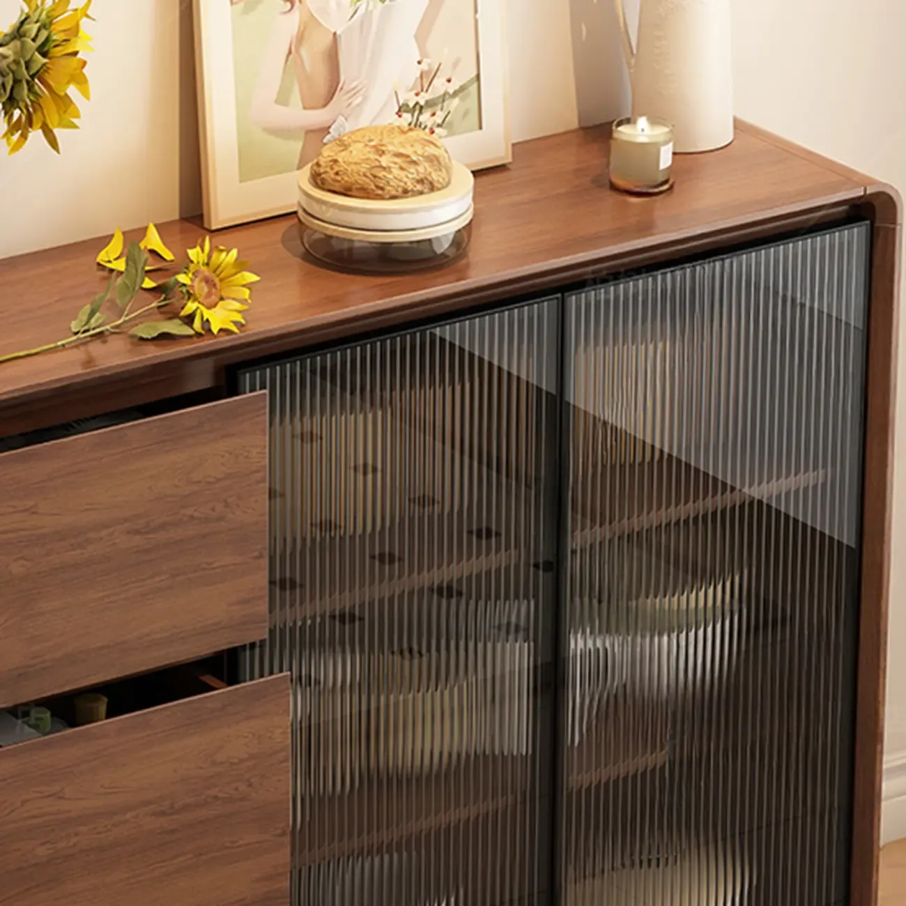 Casual Espresso Wood Sideboard with Drawers