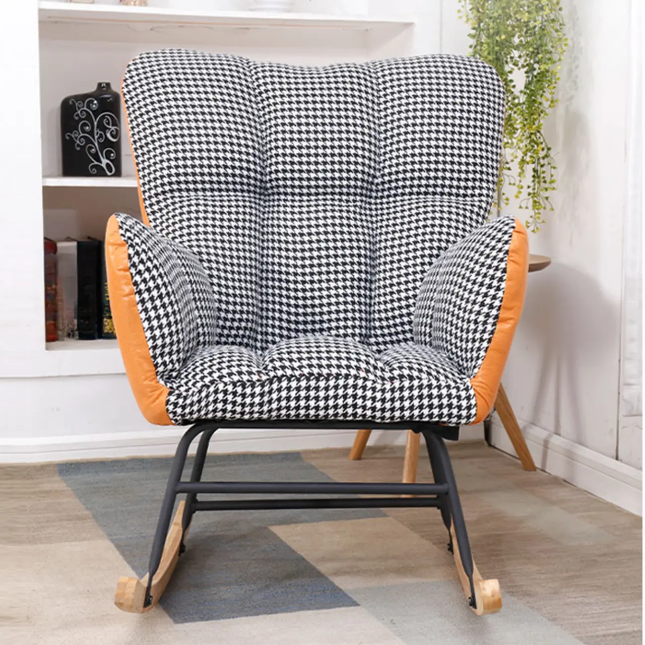Tech Cloth Upholstered Wood Rocking Chair with Recessed Arm
