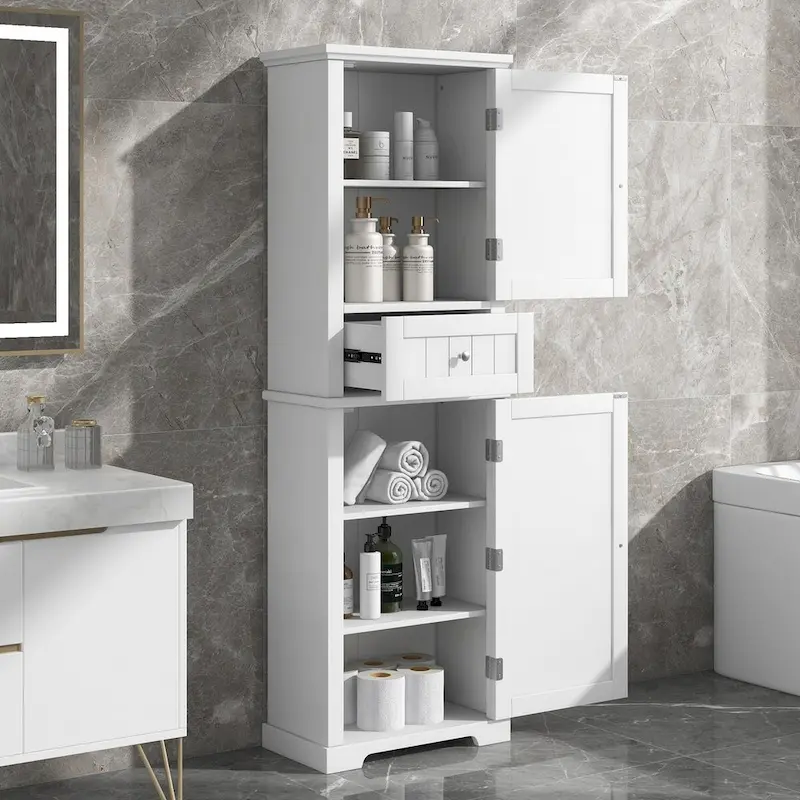 White / Black / Grey Freestanding Bathroom Storage Cabinet with Drawer & Adjustable Shelf