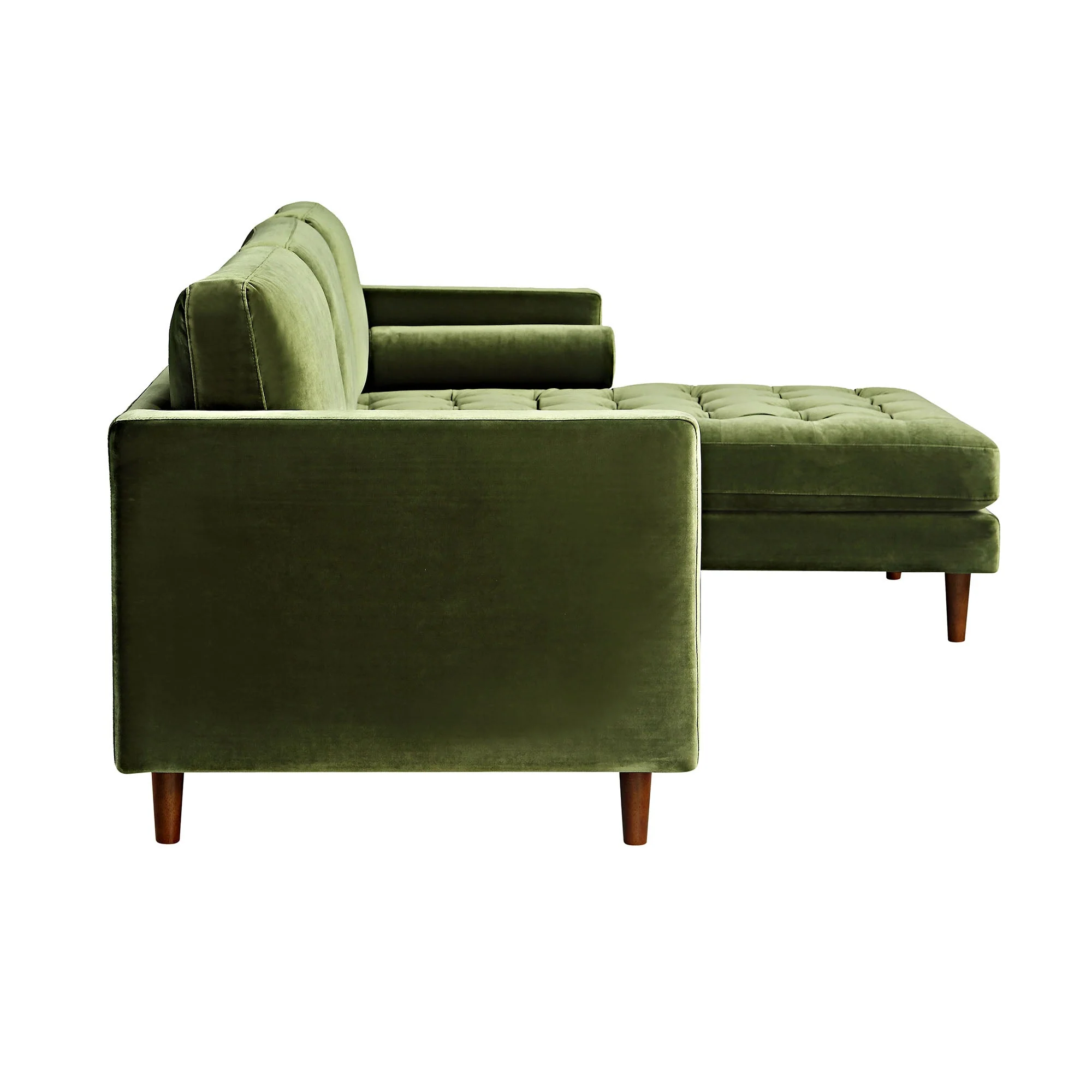 Moss Green Velvet Grand 4-Seater Chaise End Sofa, Right Hand Facing