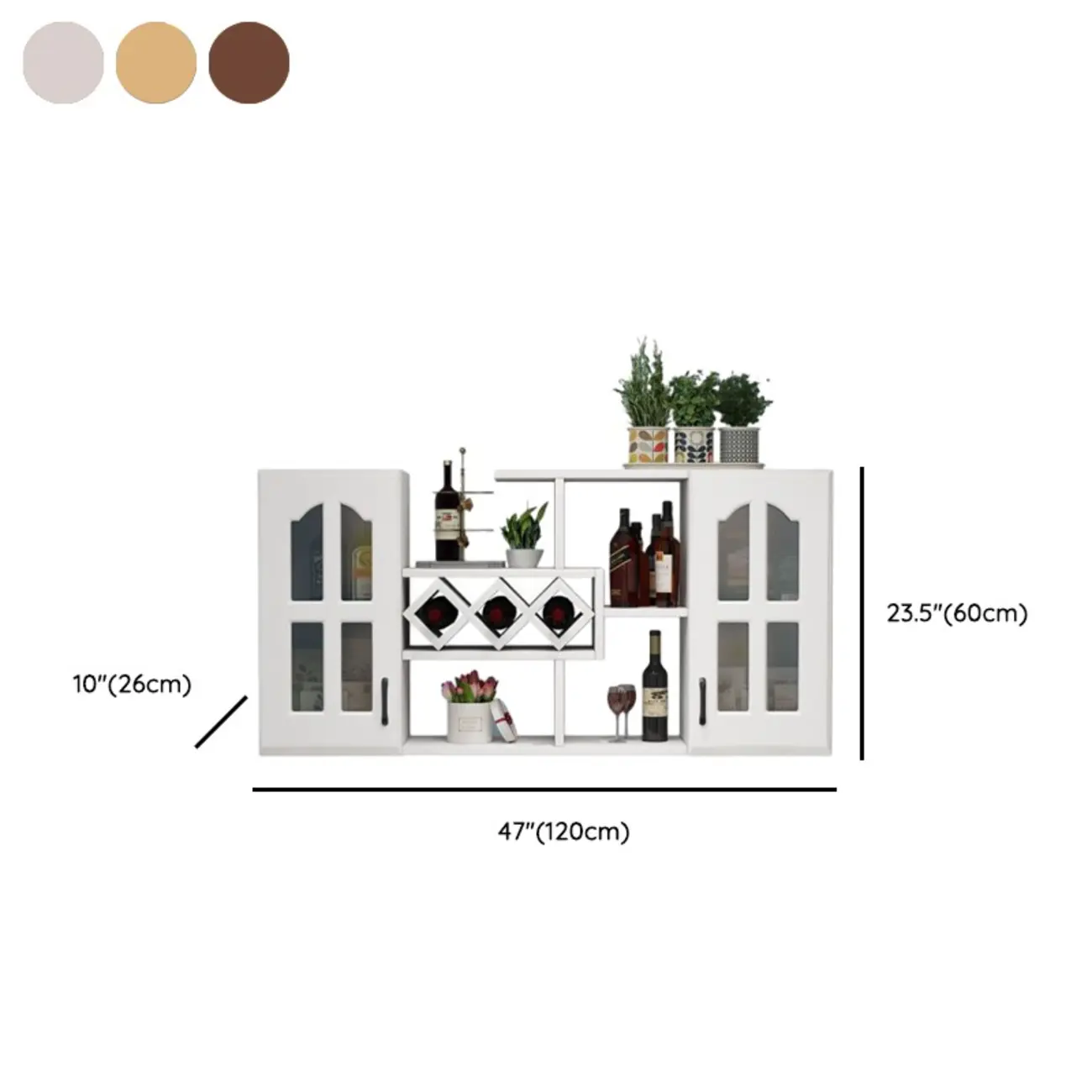 Wooden Wall-Fixed Bottle Holder Rack with Glass Holder Shelf