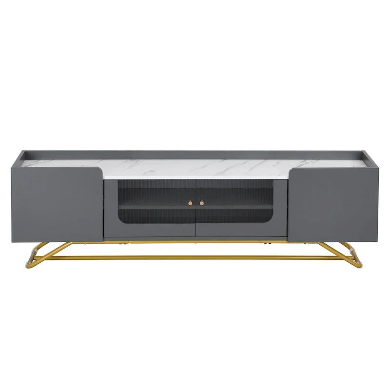 TV Console Table with Gold Frame Base