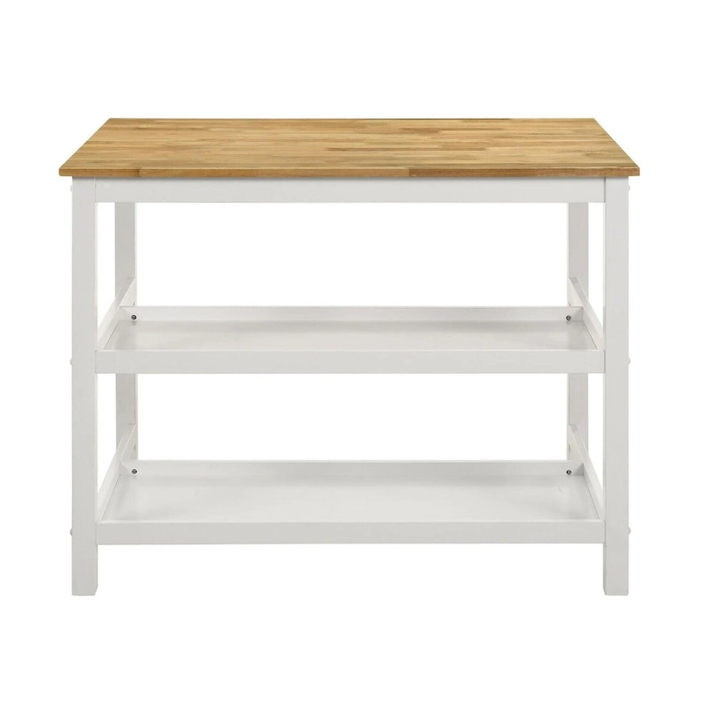 Prager Brown and White Kitchen Island Counter Table with Pot Rack