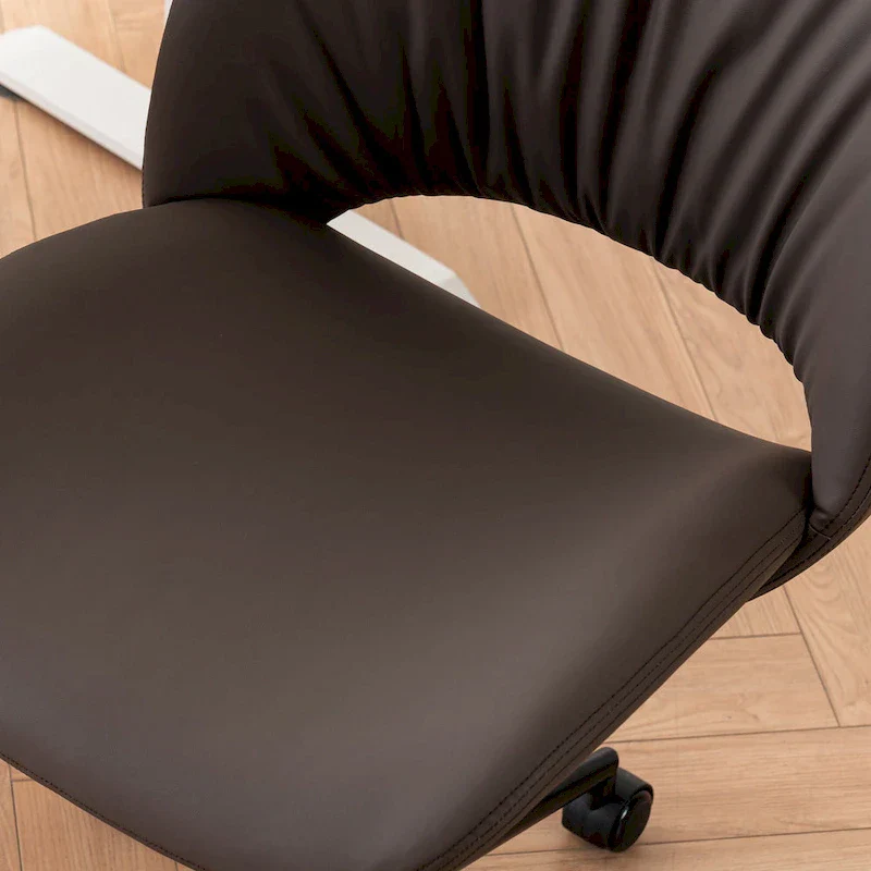 Leather Swivel Office Chair with Wheels - Armless