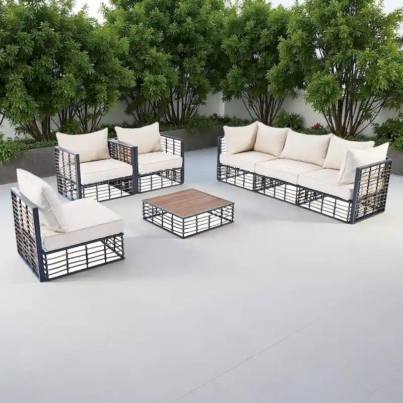 7-Piece Outdoor Metal Modular Sectional Sofa Set with Coffee Table and Chairs, Free Combination