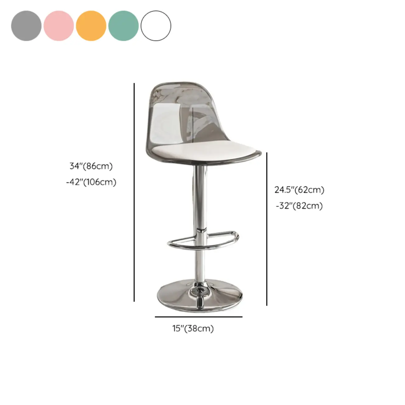 Transparent Acrylic Cushioned Swivel Adjustable Bar Stool