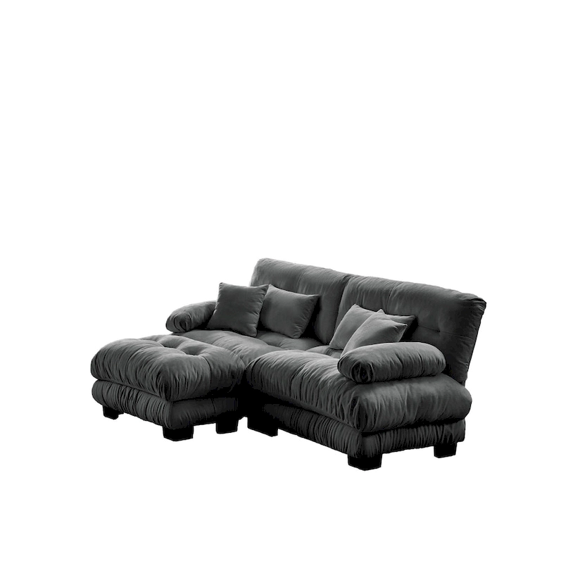 L Shaped Loveseat Sofa Chenille Sectional Couch with Lumbar Pillows