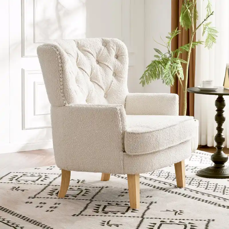 Almond Boucle Nailhead Club Chair by Christopher Knight Home