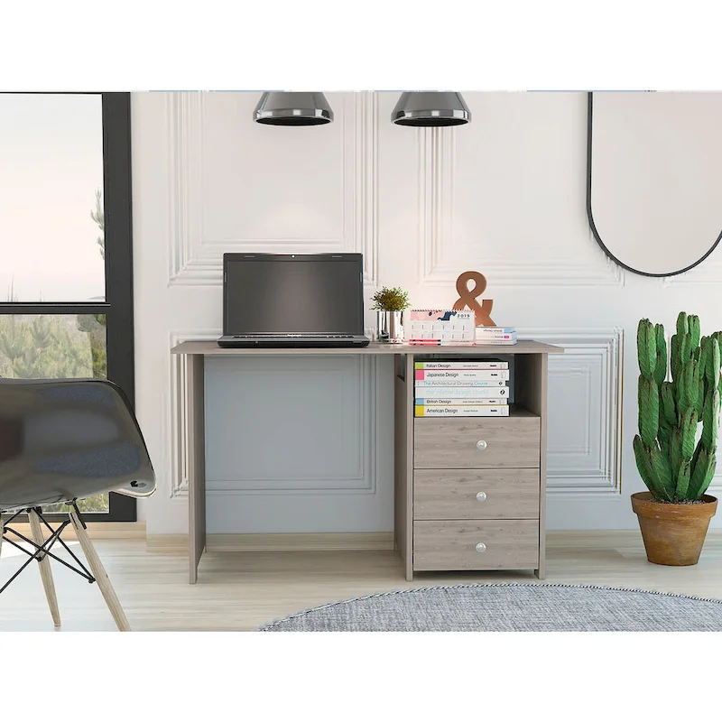 Computer Desk with Drawers and Shelf - Grey