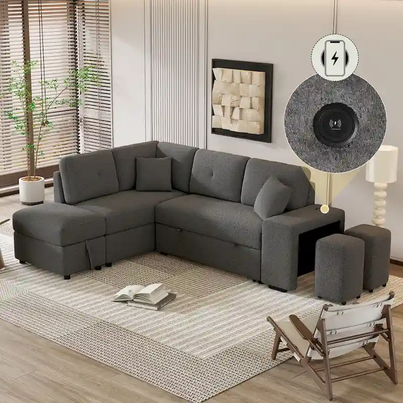 87.7 Convertible Sectional Pull Out Sofa Bed