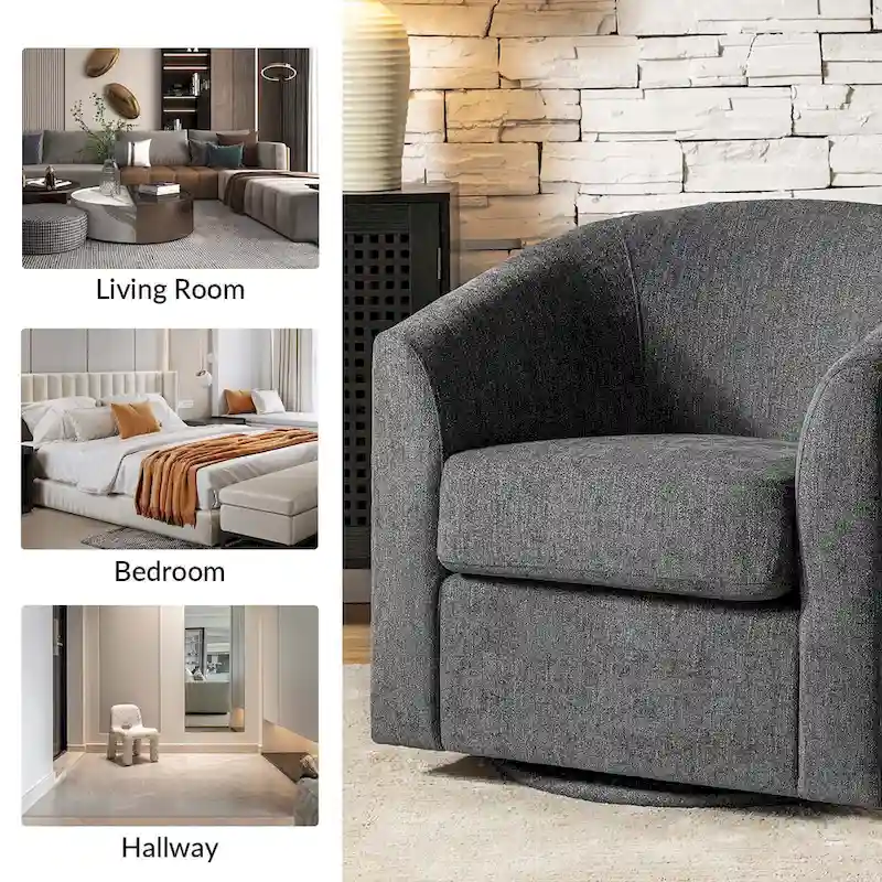 Cuenca Modern Upholstered Barrel Chair with Swivel Base Set of 2