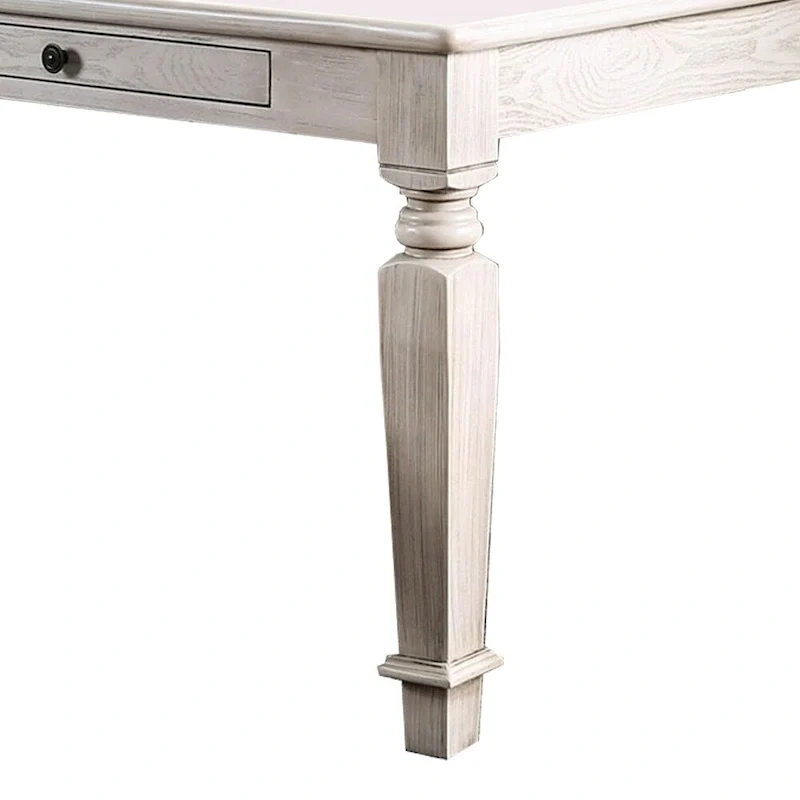 Wooden Dining Table with 2 Drawers and Tapered Legs, Distressed White