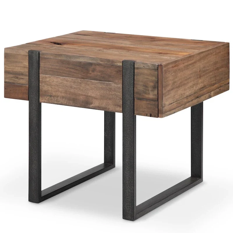 Reclaimed Wood Rectangular End Table with Hidden Drawer