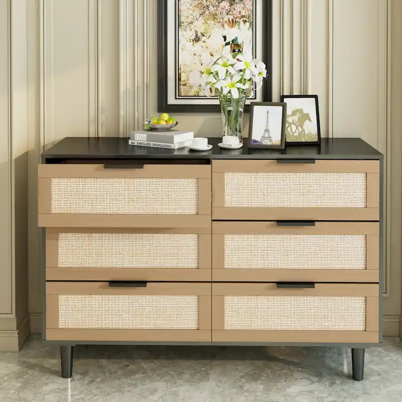 6 drawers Rattan dresser Rattan Drawer, Bedroom,Living Room