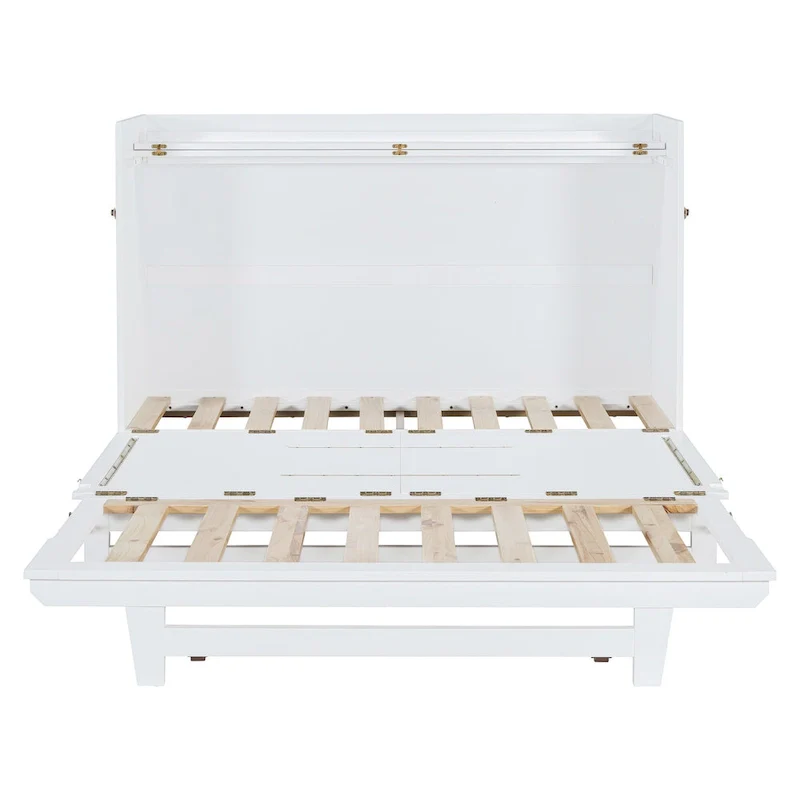 Queen Murphy Bed with Cabinet - White/Gray/Blue