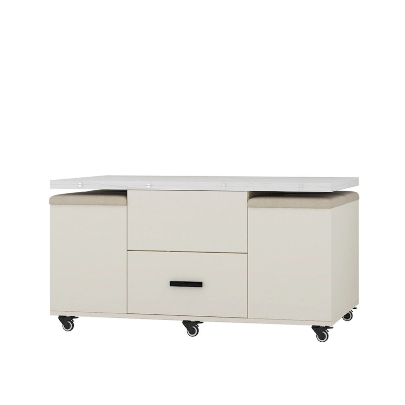 Modern Lift-Up Coffee Table with 4 Stools and 2 Drawers