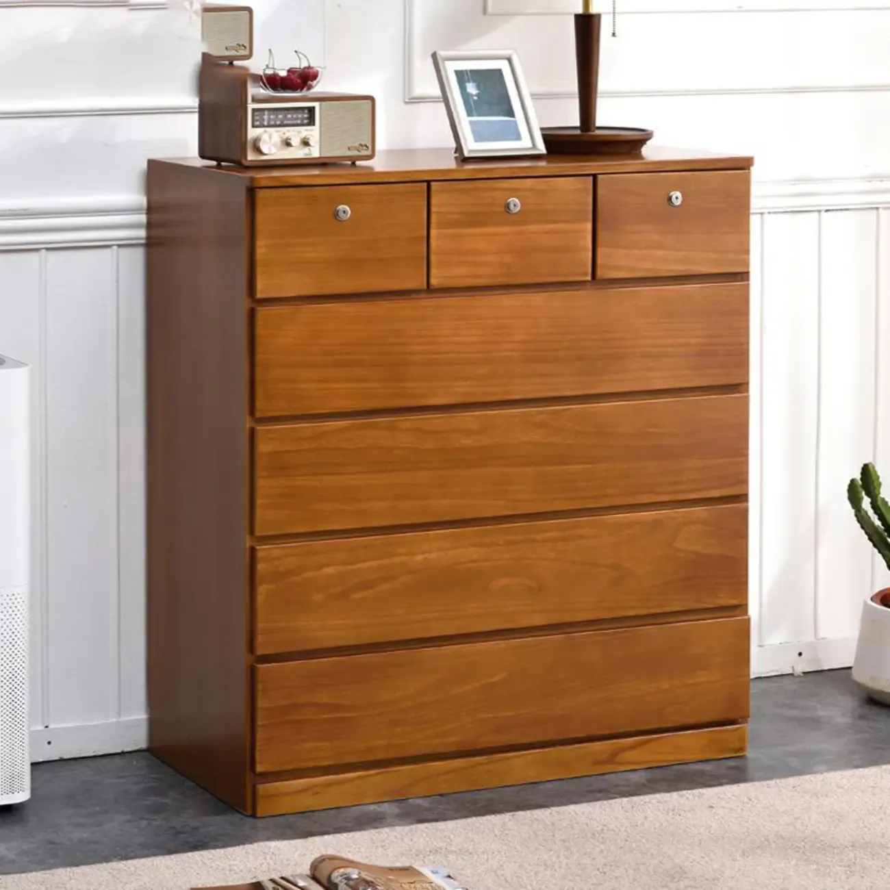 Modern Natural Wooden Double Dresser with 5-Drawers