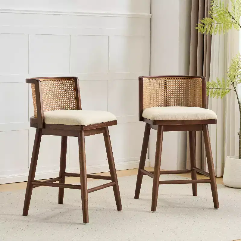 Christopher Knight Home Lyric Modern Woven Rattan Rubberwood Upholstered Counter Stools (Set of 2)