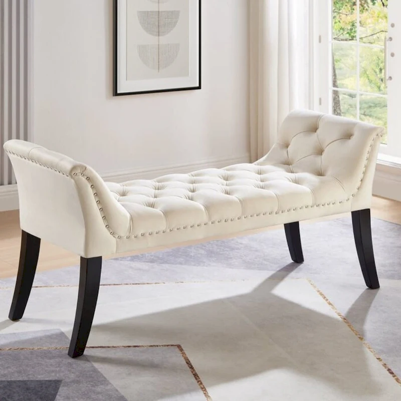 Upholstered Footrest Stool Rectangular Velvet fabric Accent Bench - 50.00L * 18.50W * 24.50H