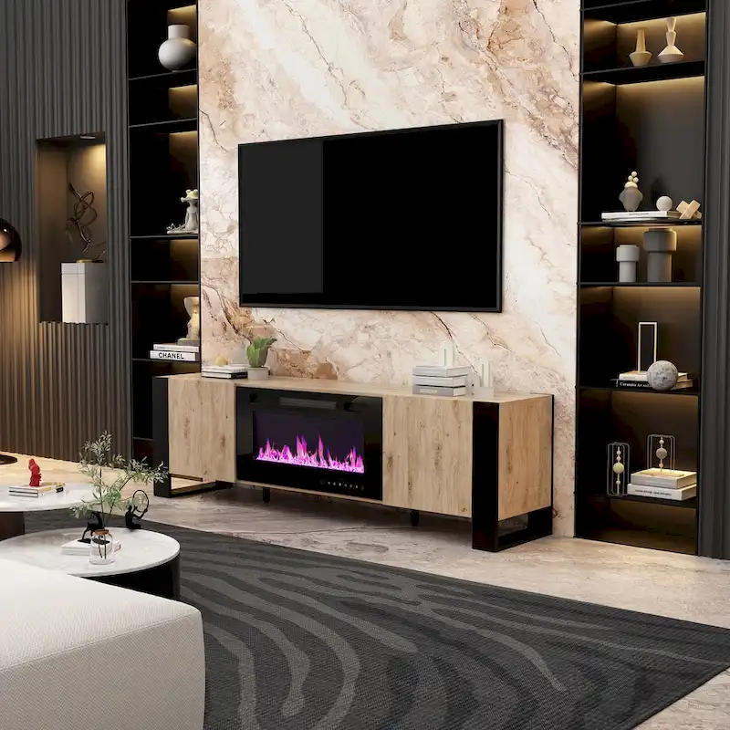 Luxurious TV Stand & Fireplace Combo Integrated LED Fireplace Features