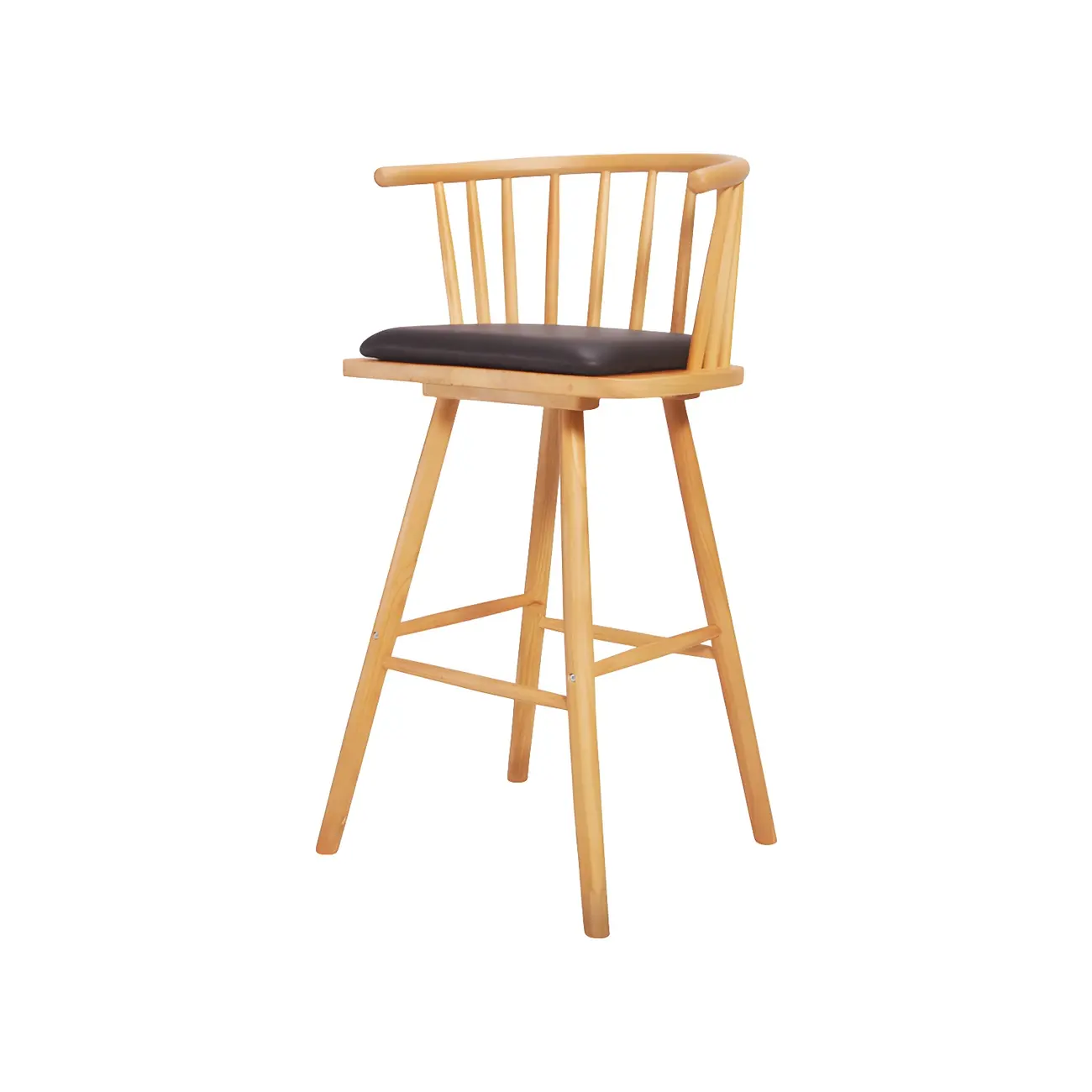 Traditional Wooden Low Back Bar Stool with Cushioned Seat