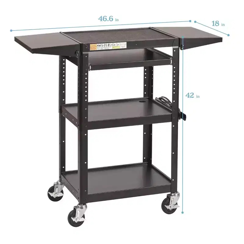 ECR4Kids Mobile AV Presentation Media Cart Stand with Drop Leaves, Technology Trolley, Black