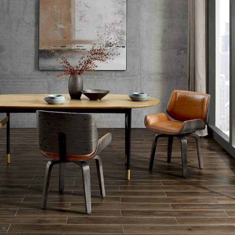 Art Leon Mid-century Faux Leather Swivel Bentwood Dining Chair