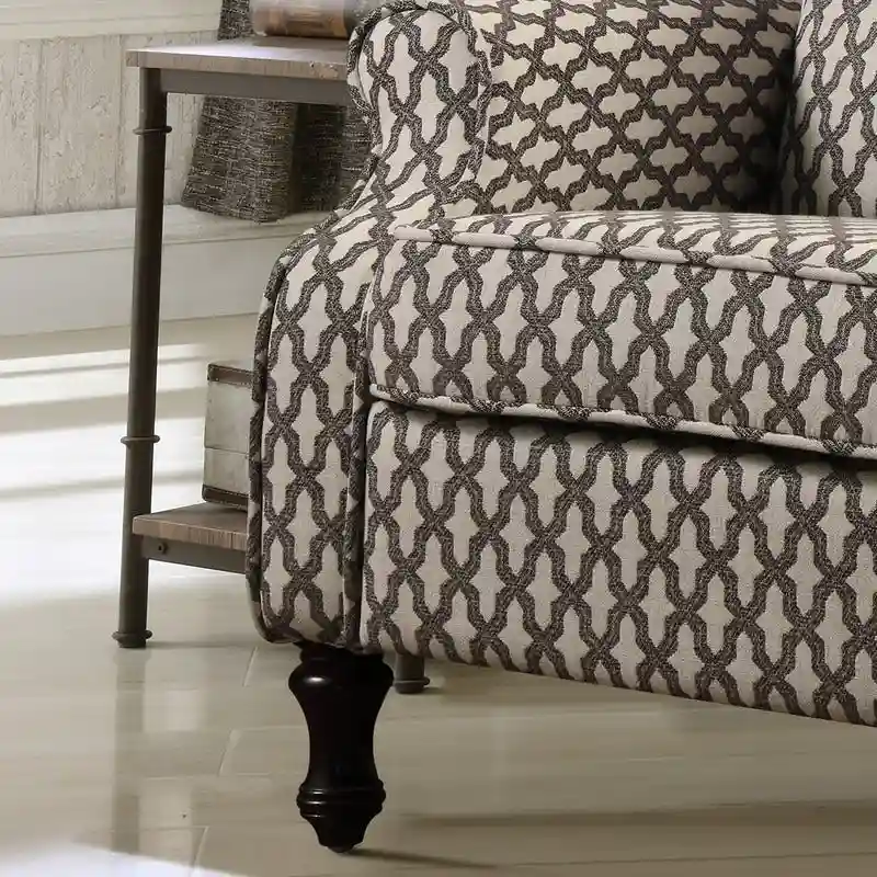 Manual Recliner Chair, Linen Trellis Pattern – Blue / Beige / Brown, Single