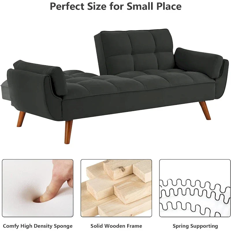 75.39 IN. Futon Sofa Bed, Convertible Upholstered Couch Sleeper with Reclining Sleeper Split Tufted Back