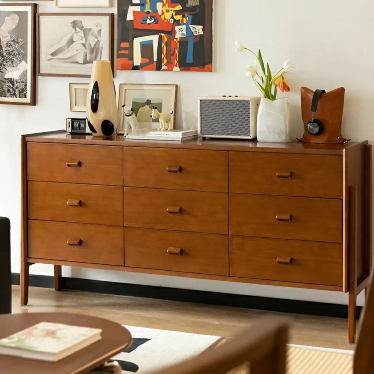Traditional Brown Wooden Dresser with Self-Close Drawers