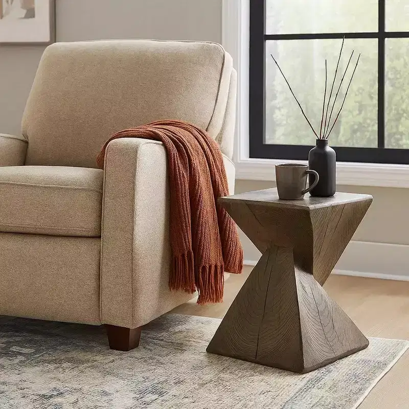 Royal Hampton 17 Inch Accent Table, Heavy-Duty Durability Cement, Weathered Oak Brown