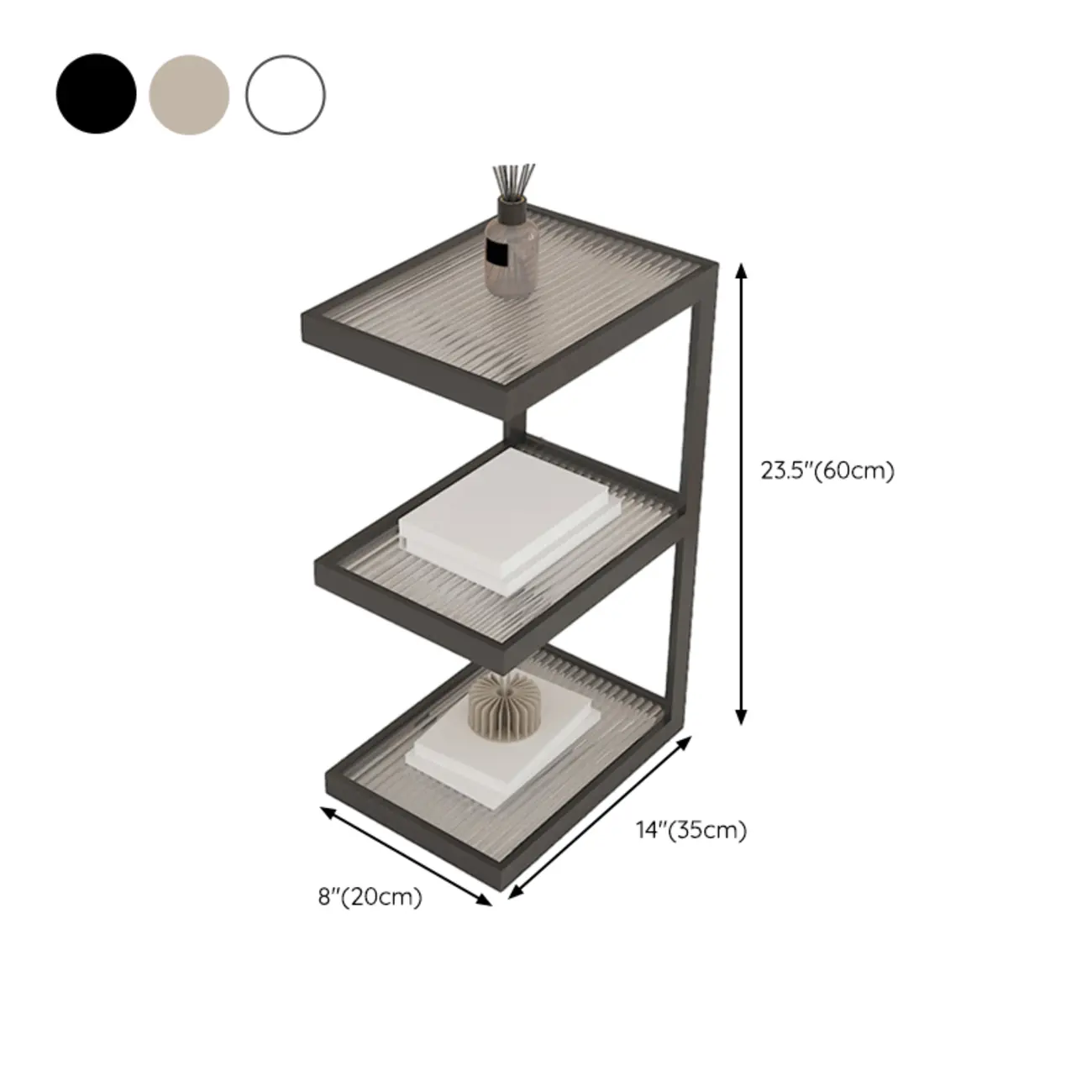 Extra Tall Simple Glass Top and Steel 3 Shelves Nightstand