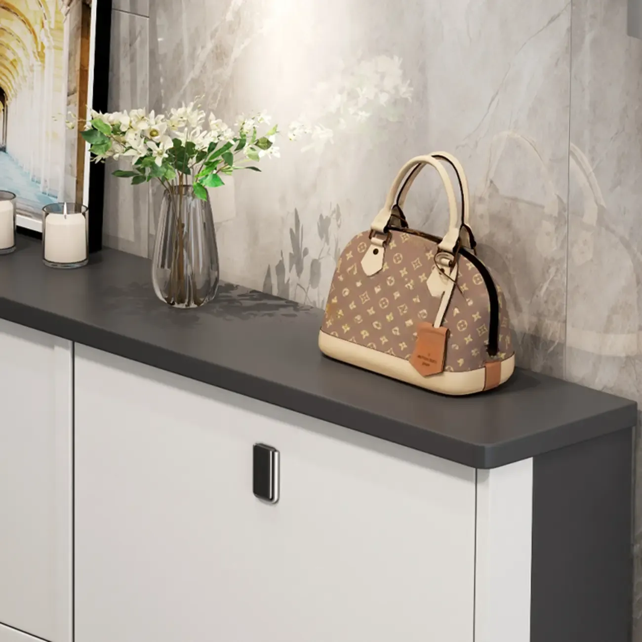 Modern Wood Shoe Cabinet with Adjustable Shelves, Entryway