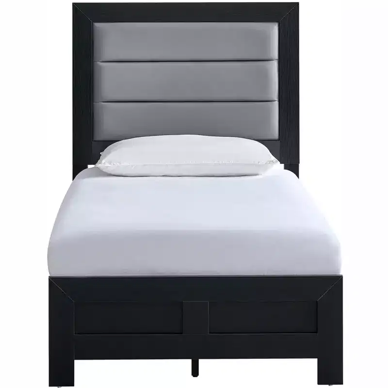 Passion Furniture Plano Black Wood Frame Twin Panel Bed