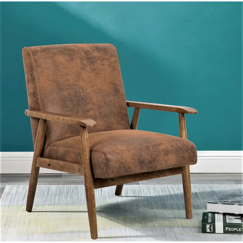 Wood/ Leather-look Microfiber Padded Seat Chair