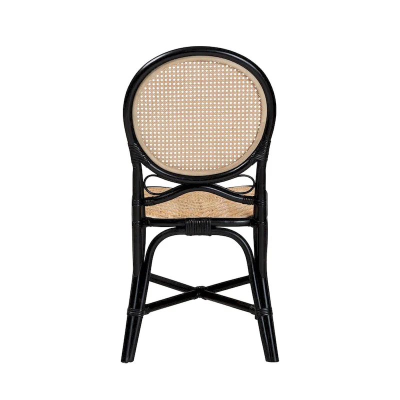 Ayana Mid-Century Modern Two-Tone Black and Natural Brown Rattan Dining Chair