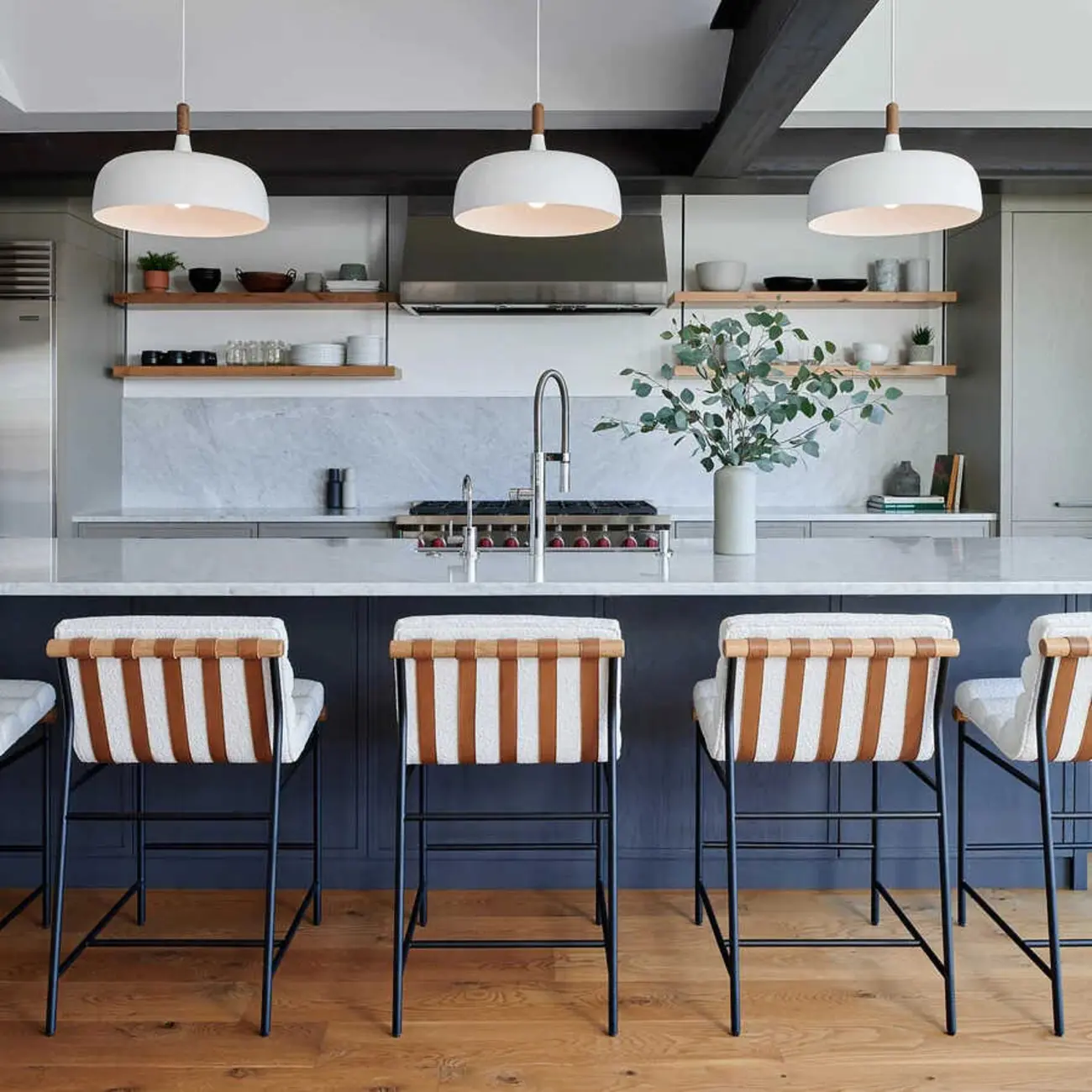 Modern Upholstered Counter Stool with Metal Frame