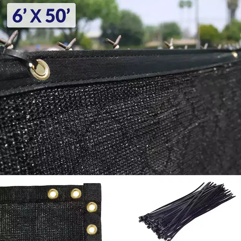Home Aesthetics 6' x 50' Black Fence Privacy Screen, Backyard Fabric Mesh Tarp Garden Windscreen