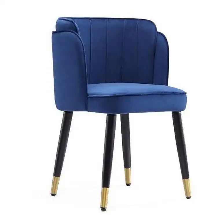 Royal Blue Velvet Dining Chair with Gold Metal Frame, Glam Modern Style